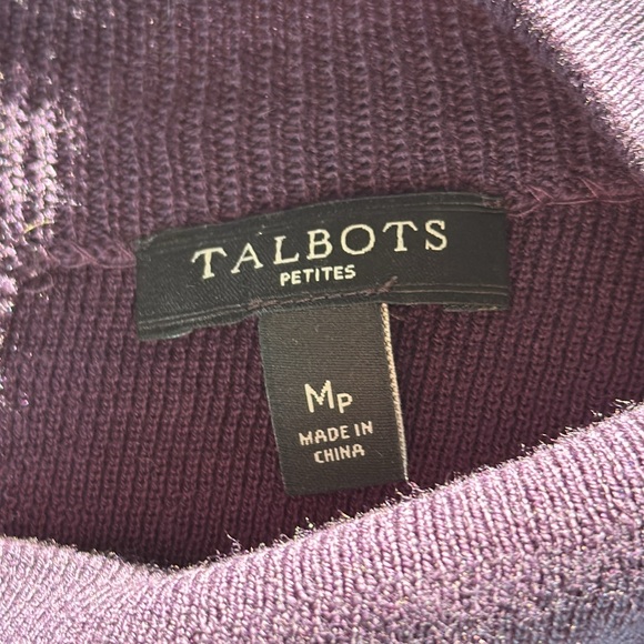 Talbots Medium Petite Deep Plum Cotton/Modal Short Sleeve Sweater w Back Zipper - Picture 7 of 8